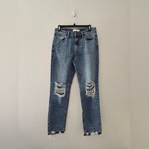 Hidden Ripped High Waist Slim Boyfriend Jeans